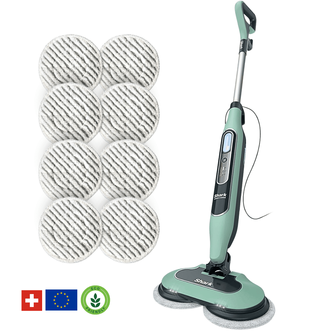 Shark® damp- og skuremoppe – alt-i-én med LED, XL-tank og 8 puder
