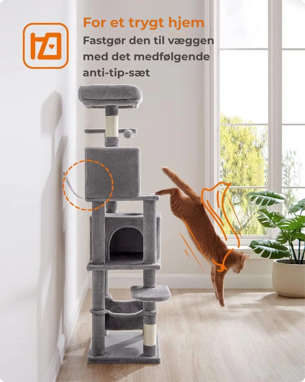 Feandrea kattetræ 154 cm - Plys klatretårn med 5 kradsetræer, 2 platforme