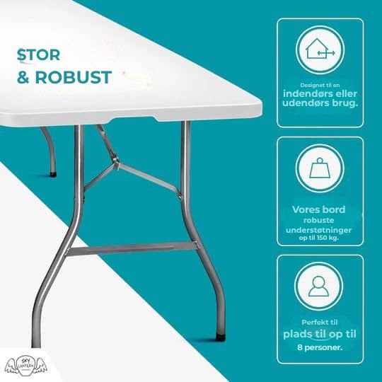 Hvidt rektangulært klapbord 180x74x74 cm