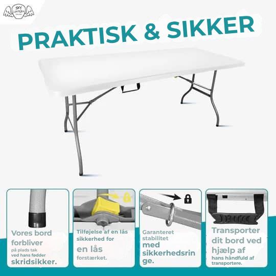 Hvidt rektangulært klapbord 180x74x74 cm