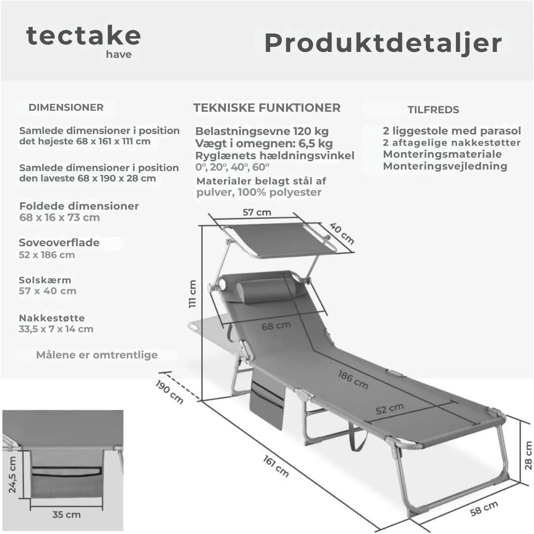 Sæt med 2 liggende liggestole