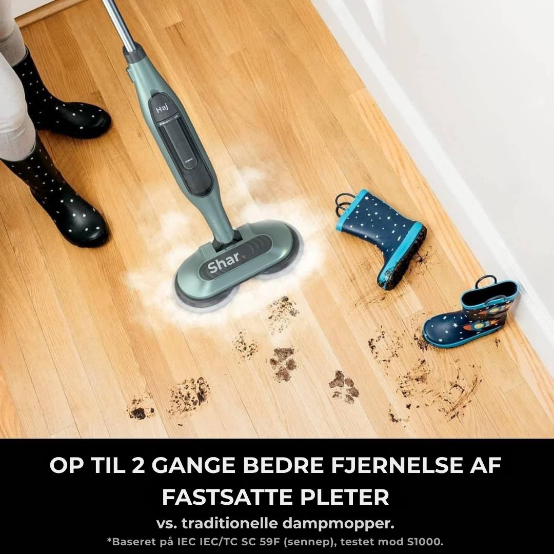 Shark® damp- og skuremoppe – alt-i-én med LED, XL-tank og 8 puder