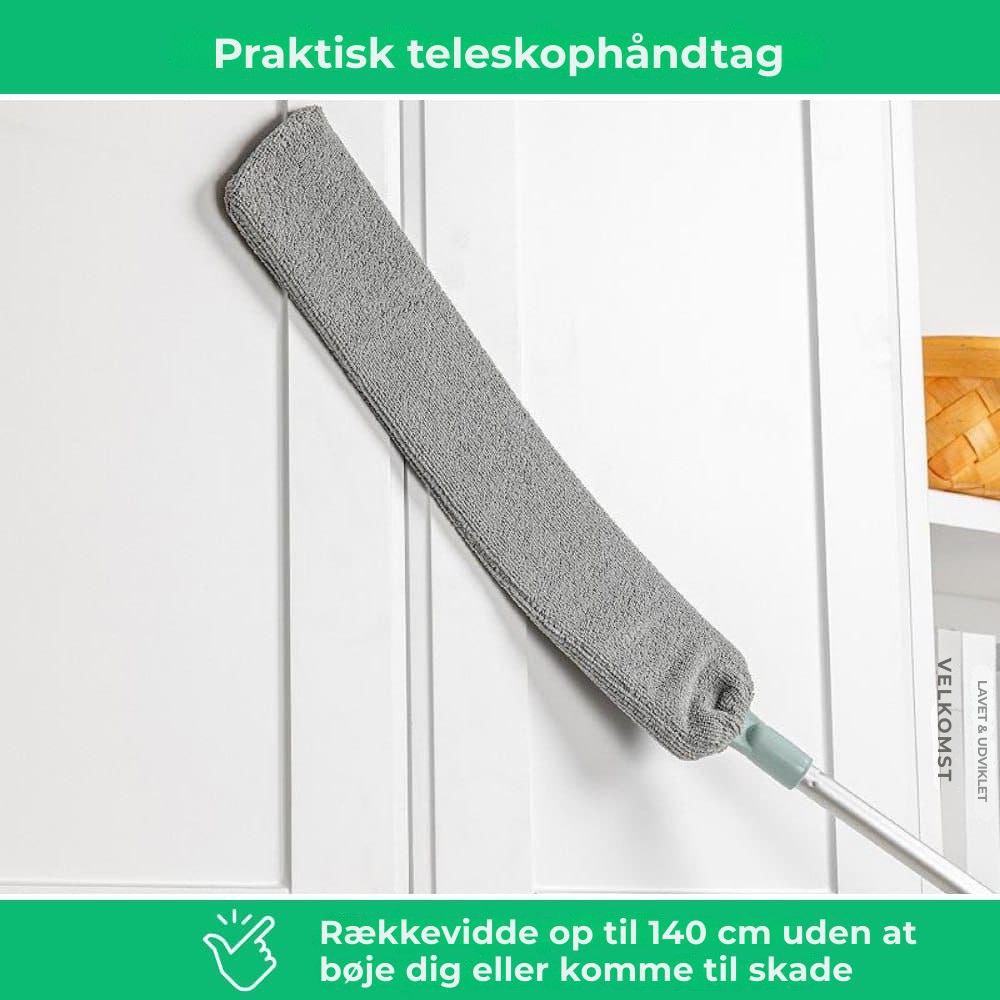 Ultraflad teleskopisk støvkost til svært tilgængelige steder