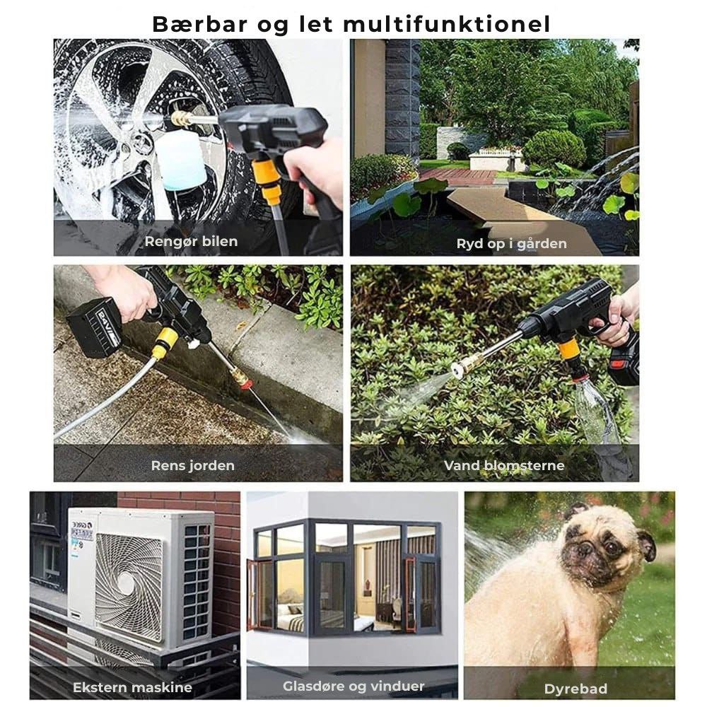 Batteridrevet højtryksrenser 42V 8000Mah Bærbar højtryksrenser med 2 batterier Batteridrevet højtryksrenser til bilvask Gulvrengøring