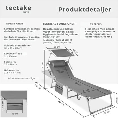 Sæt med 2 liggende liggestole