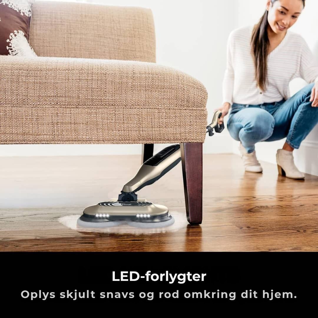 Shark® damp- og skuremoppe – alt-i-én med LED, XL-tank og 8 puder