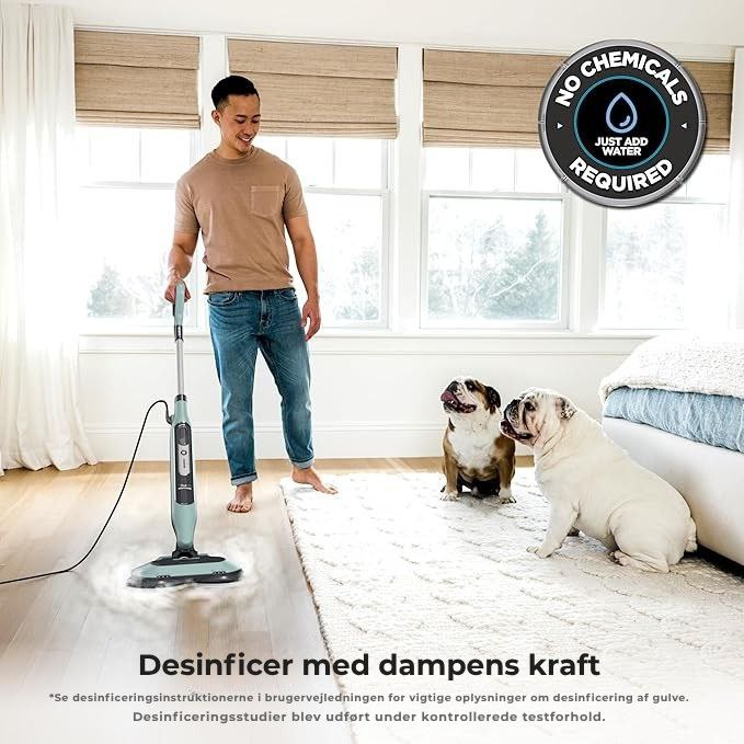 Shark® damp- og skuremoppe – alt-i-én med LED, XL-tank og 8 puder