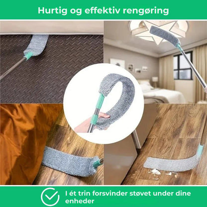 Ultraflad teleskopisk støvkost til svært tilgængelige steder