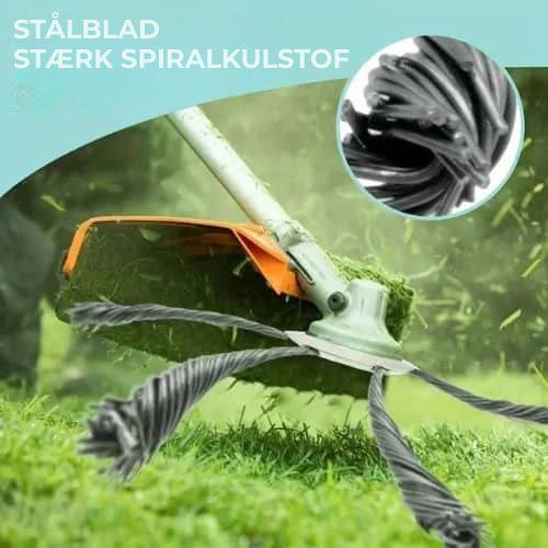 Græsslåmaskinens hoved har 6 grene, der er flettet sammen med holdbart ståltråd.