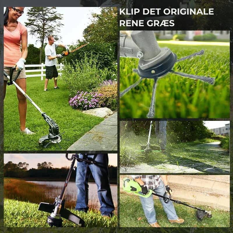 Græsslåmaskinens hoved har 6 grene, der er flettet sammen med holdbart ståltråd.